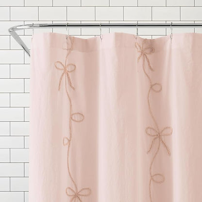 Peri Home 100% Cotton Fabric Shower Curtain for Bathroom, 72 x 72 inches, Blush Sasha Bows | Cotton Fabric, Bathroom