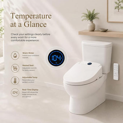 GAICOM Bidet Toilet Seat Elongated, Electric Smart Heated Toilet Seat | Instant Warm Water & Dryer, Multiple Cleaning Modes, Remote Control, Self-Clean Nozzle, Soft Closed, Night Light