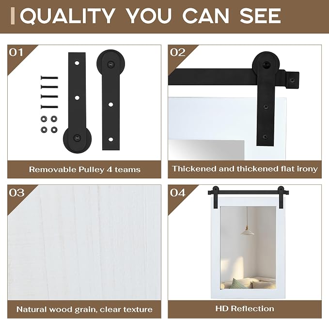COGOOD Farmhouse Bathroom Mirrors for Over Sink - 38 x 25 Pure White | Rustic Barn Door Wood Framed Vanity Mirror for Entryway, Living Room, Bedroom, Dresser Wall Decor