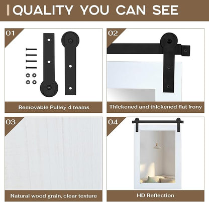 COGOOD Farmhouse Bathroom Mirrors for Over Sink - 38 x 25 Pure White | Rustic Barn Door Wood Framed Vanity Mirror for Entryway, Living Room, Bedroom, Dresser Wall Decor