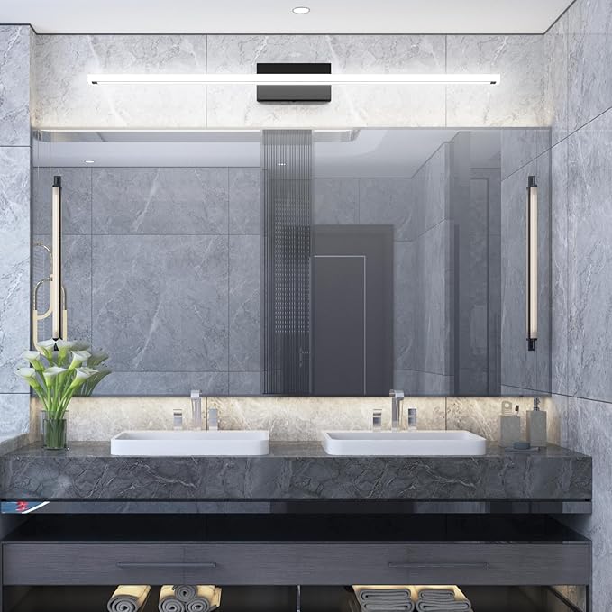 48inch Black LED Bathroom Vanity Light Bar 40W Modern Bath Light Fixture Over Mirror Vanity Light Cool White 6000K