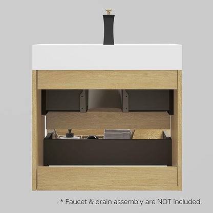 24" Floating Bathroom Vanity with Sink, Modern Bathroom Cabinet with Top and Soft Close Drawers, Spacious Storage for Small Space, Natural Oak - Lavanda Collection