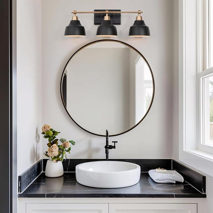 Black Bathroom Vanity Light Fixtures, 3-Light Brass Modern Farmhouse Gold Vanity Wall Lamp Over Mirror with Metal Globe for Hallway, Bedroom, Kitchen, and Living Room