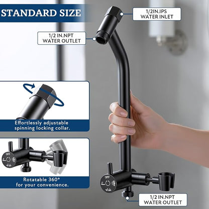 G-Promise Metal Shower Diverter with Low Handheld Holder (Brushed Nickel) | 10 Inch Downward-Extend Bracket for All Heights, 4 Spray Modes with Pause, Anti-Leak, Easy Install, Universal Replacement