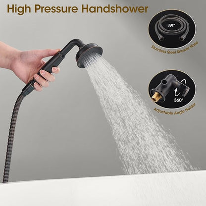 Rain Shower Head with Handheld Spray, Rainfall Shower System with Rough-in Valve, Shower Faucet Set, 9 Inch Luxury Shower Trim Kit Wall Mount, Oil Rubbed Bronze