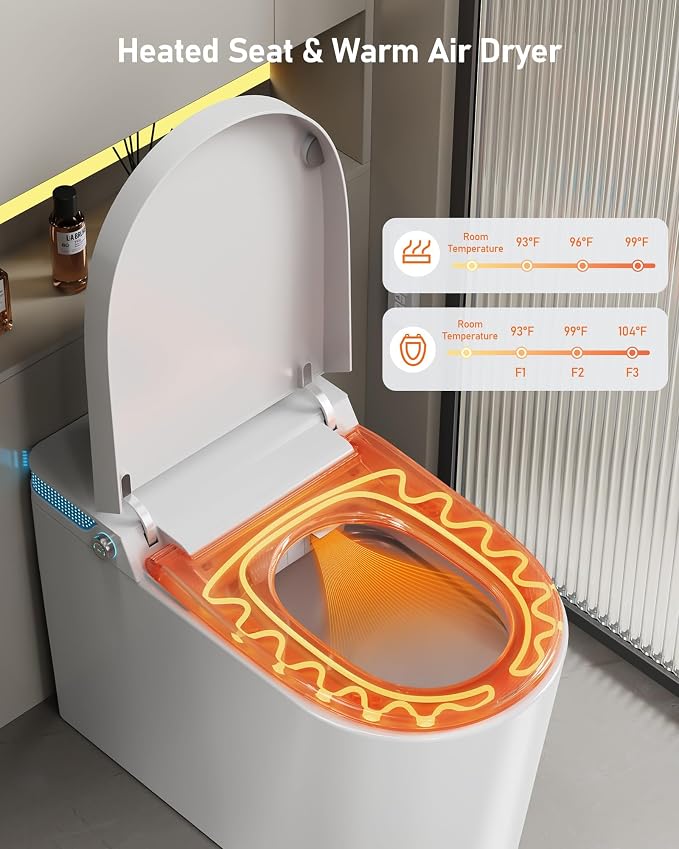 Smart Toilet with Bidet Built-in: Bidet Toilet with 5L Tank, Child Seat, 4 Wash Modes Heated Seat, One Piece Toilet with Auto Flush Lid&Seat, Dryer, Foot Sensor, UV-C Night Light