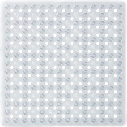 Yimobra Square Shower Floor Mat Non Slip, 21"X21" Machine Washable Bath Tub Mat, Soft on Feet, Bathmat with Drain Holes and Suction Cups, Fast Draining, Clear