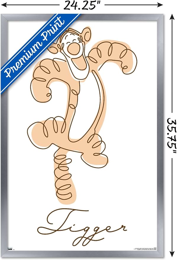 Trends International Disney Simple Moments Line Art - Tigger Wall Poster, 34L x 22.4W, Silver Framed Version
