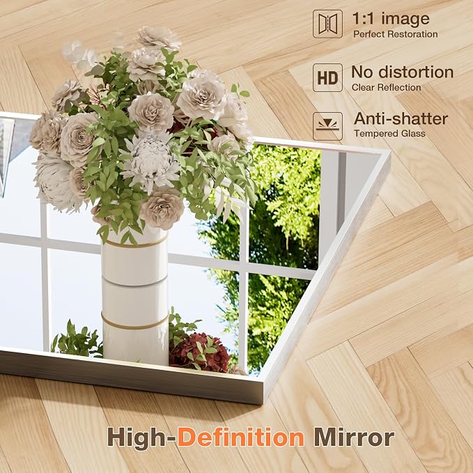 MZON 30" x 36" Brushed Nickel Bathroom Vanity Mirror, Mirror for Over Sink | Aluminum Alloy Frame, Clear Reflection, Rust-Resistant, Vertical or Horizontal, Wall Mount, Bedroom and Entryway