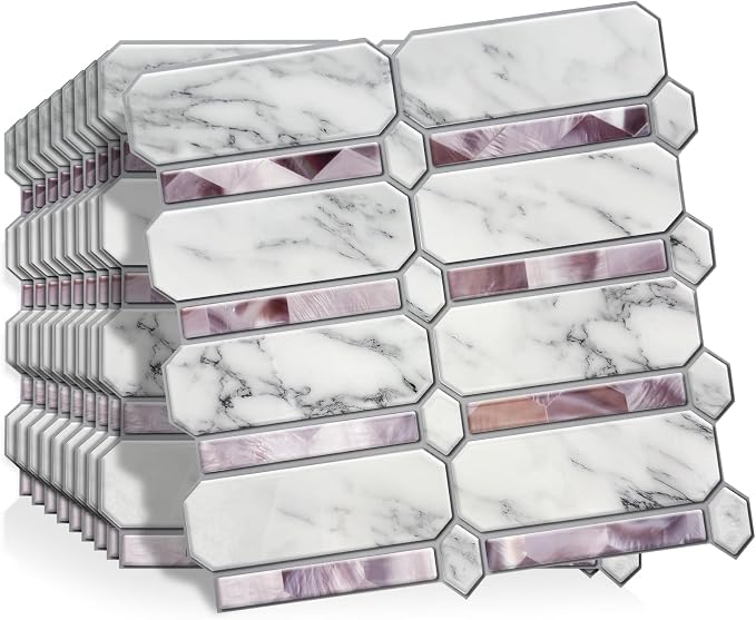 Joysticky 10-Sheet Peel and Stick Backsplash, 12" * 12" Crystal Texture Stick on Tiles Backsplash for Kitchen & Bathroom，Thicker Design Peel and Stick Wall Tiles（Stone-Patterned）