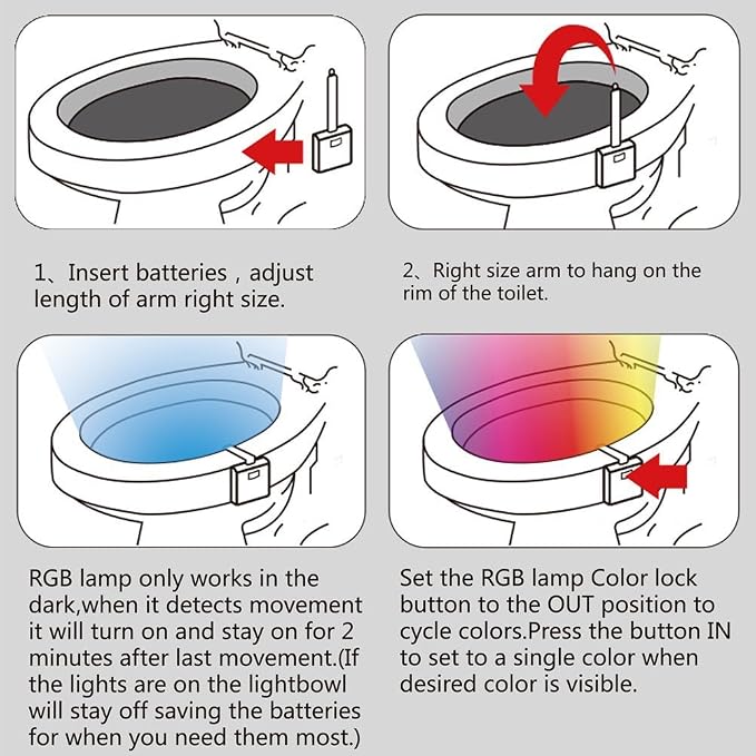 AUSAYE 2Pack Toilet Night Light, 16 Color Changing Motion Sensor Toilet Light Lamp,Fun Bathroom Toilet Bowl Nightlight,LED Stocking Stuffers for Kids Him Her Men Mom Father