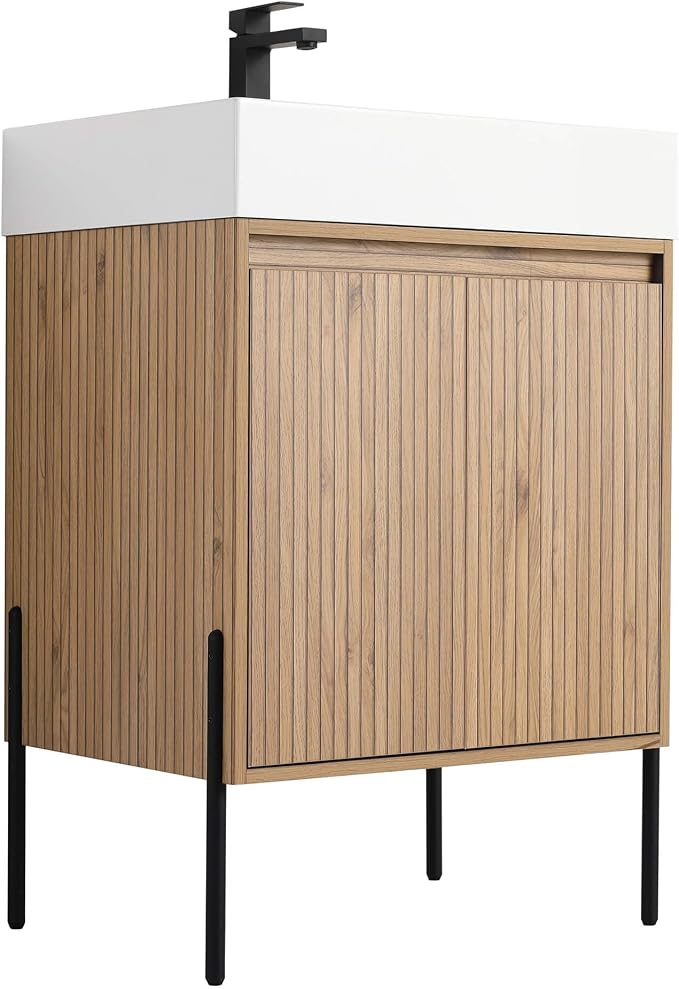 Crownpoint 24 Inch Bathroom Vanity with Sink, White Sink, Bright Oak Finish, Full Assembly Required, Elegant Bathroom Vanities for Modern Homes