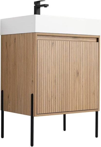 Crownpoint 24 Inch Bathroom Vanity with Sink, White Sink, Bright Oak Finish, Full Assembly Required, Elegant Bathroom Vanities for Modern Homes