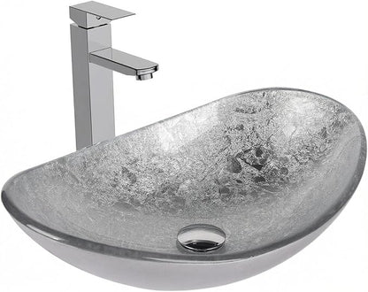 28 inch Natural Color Bathroom Vanity, Rustic Fixture Standing Pedestal Cabinet with Silver Boat Vessel Sink