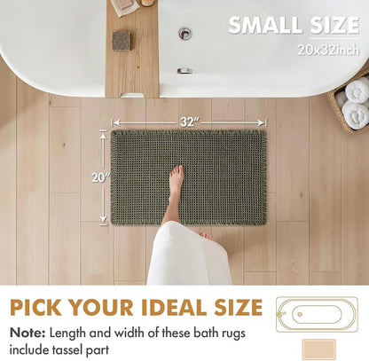MIULEE Set of 2 Waffle Bathroom Rugs Boho Bath Mat Green 20x32 Inch | Non Slip, Super Absorbent, Washable, Ultra Soft, Rubber Backed Bath Rugs for Bathroom Floor Tub Shower