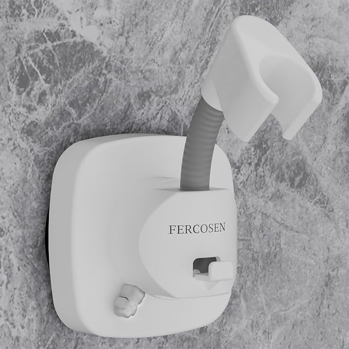 Shower Head Holder with Suction | 360° Swivel | White | Tool-free install in seconds, 360° swivel head, 10kg built-in storage hook, removable, rust-resistant, strong suction grip