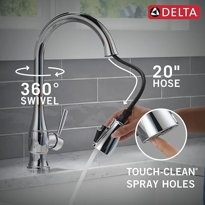 Delta Hazelwood Chrome Kitchen Faucet with Pull Down Sprayer and Soap Dispenser, Modern Single Hole Kitchen Sink Faucet, Single Handle, Chrome 19831Z-SD-DST