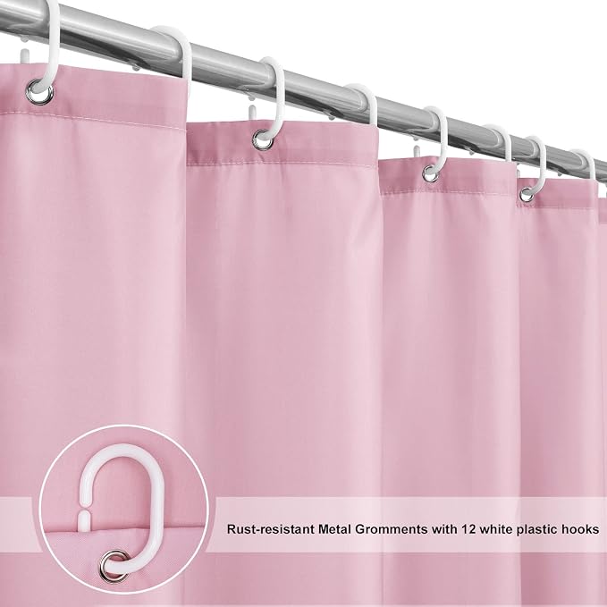 EurCross Pink Fabric Shower Curtain Liner 72 x 72 inches with Hooks, Water Resistant Chic Girlish Bathroom Décor for Bathroom Hotel Quality