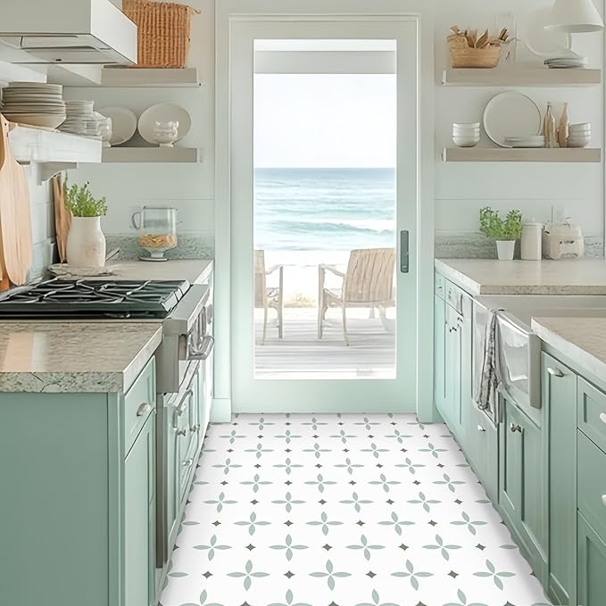 MORCART Peel and Stick Floor Tile Star Waterproof Vinyl Flooring DIY for Bathroom, Kitchen, Fireplace, Pet House, Stairs, Bedrooms, Wall, Store(20PCS,7.87" x 7.87",Light Green+Dark Green+White)