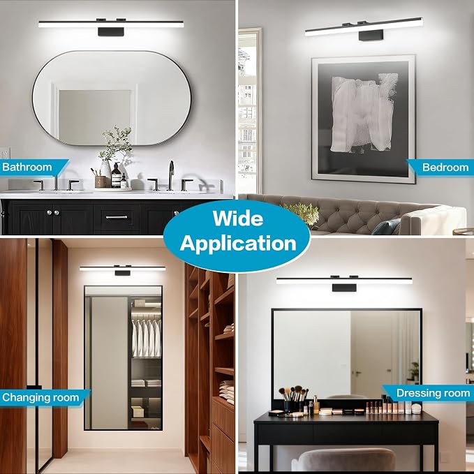 SOLFART Modern Dimmable LED Vanity Light 39.3 inch Black Aluminum Frosted Acrylic for Bathroom Vanity Lighting Fixtures White Light 5500K