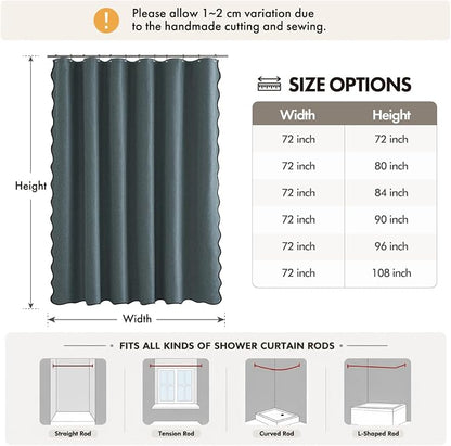 ANRODUO Dusty Blue Scalloped Linen Textured Shower Curtain, W72 x L84 | Boho Farmhouse Shower Curtain with 12 Metal Hooks, Machine Washable Waterproof Heavy Duty Fabric for Bathroom Bathtub