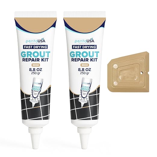 Premixed Tile Grout Repair - Warm Beige 2-Pack (17.6oz/500g) | Acrylic sanded formula, for bathroom shower kitchen tile, water-resistant, 24-hour cure, 58 sq ft, value 2-pack