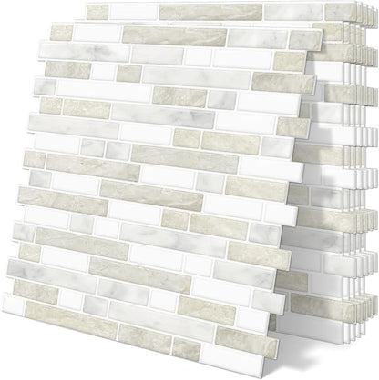 Peel and Stick Backsplash 3D Self Adhesive Wall Tile Beige 10 Sheet | Thick,Sticky,Vinyl,12"x12",Marble,for Kitchen,Bathroom