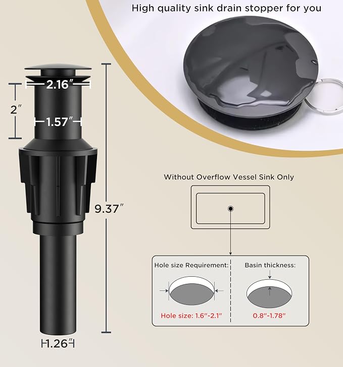 FORIOUS Vessel Sink Faucet Single Hole, Matte Black Tall Bathroom Faucets | For 1 or 3 Hole 4 Inch Centerset Sink, with Pop-up Drain, NSF61 Certificate, Single Handle Faucet for Sink Vanity RV Restroom