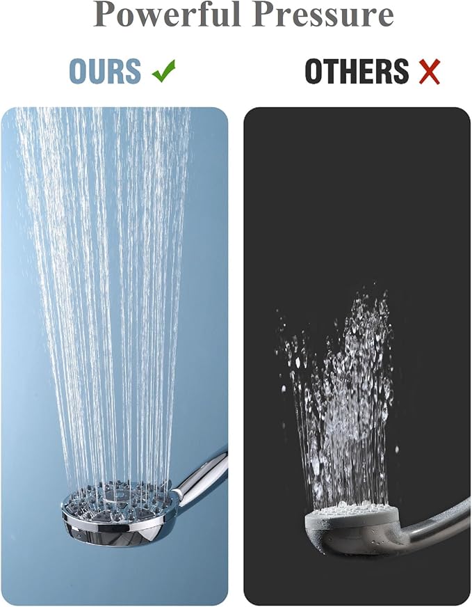 BOWGER Shower Head with Handheld High Pressure Multi-Function 7 modes, Built-in Power Wash to Clear Tub, Tile & Pets, 5” High Flow Hand Held Rain Showerhead with Extra Long Hose and Adjustable Bracket