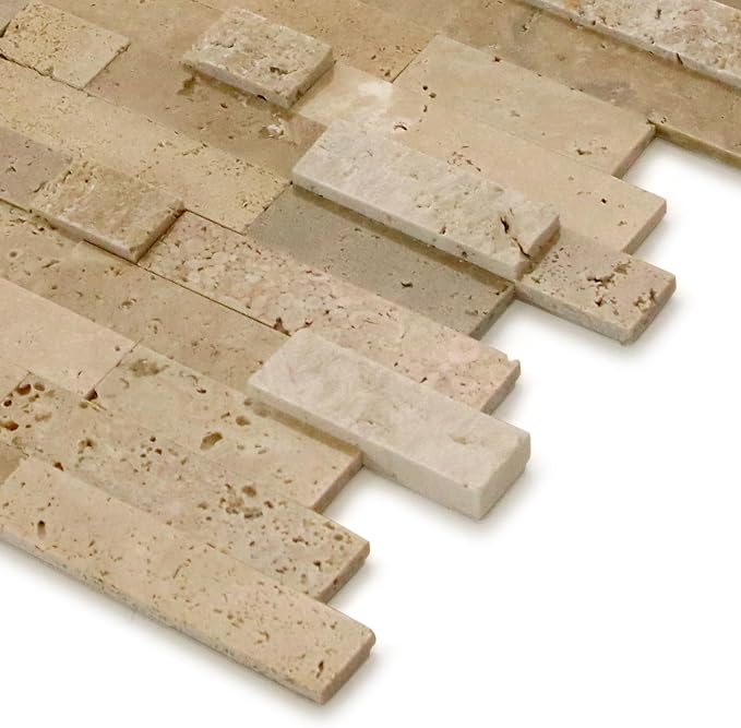 SUNWINGS 5-Sheet Peel and Stick Mosaic Natural 3D Stone Self Adhesive Marble Tiles, 11.5" x 10.7" Stick on Backsplash for Kitchen Bathroom Fireplace Vanity, Beige