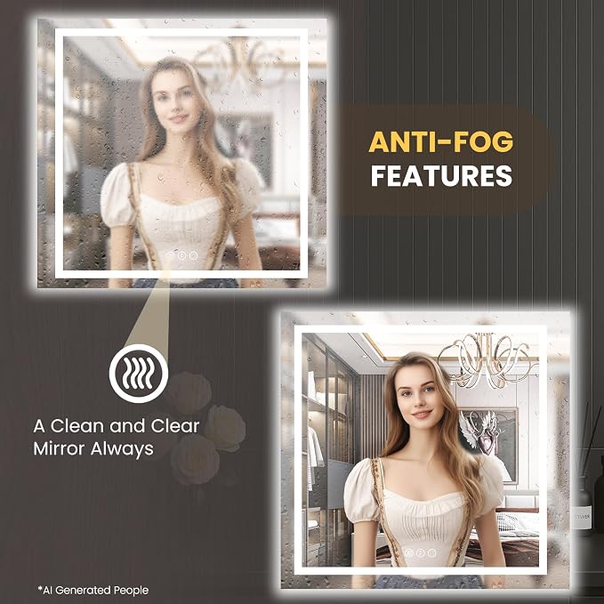 LOAAO 30"X30" LED Bathroom Mirror with Lights, UL Listed | Anti-Fog, Dimmable, 3 Color Temperature, Backlit + Front Lit, Memory Function, Tempered Glass