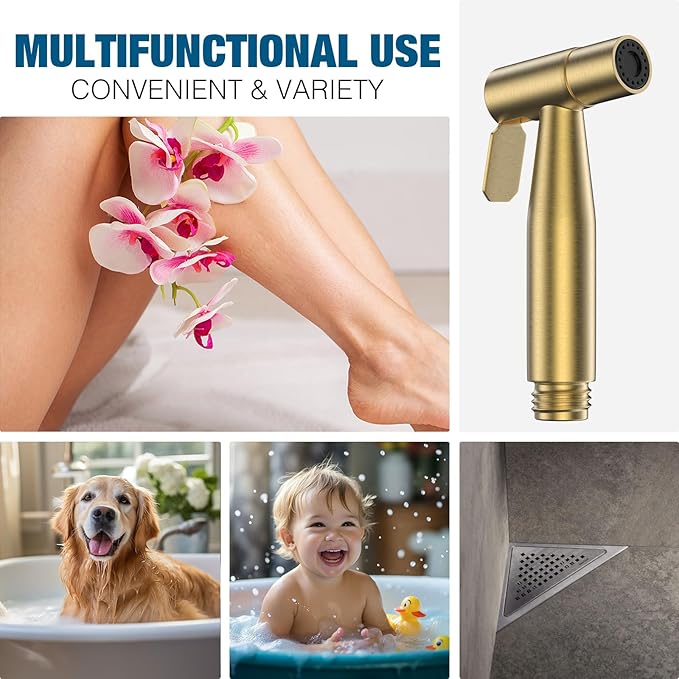 FREDI Bidet Sprayer for Toilet - Handheld Sprayer Kit, Adjustable Pressure, Stainless Steel, Easy to Install (Brushed Gold)