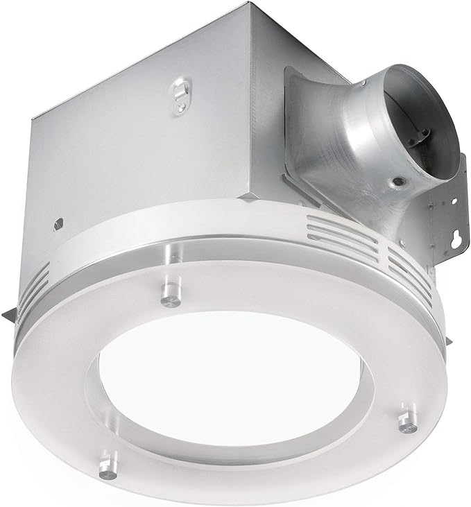 Homewerks 7117-02-HW Bathroom Fan Integrated LED Light Ceiling Mount Exhaust Ventilation 1.5 Sones 80 CFM, Frosted