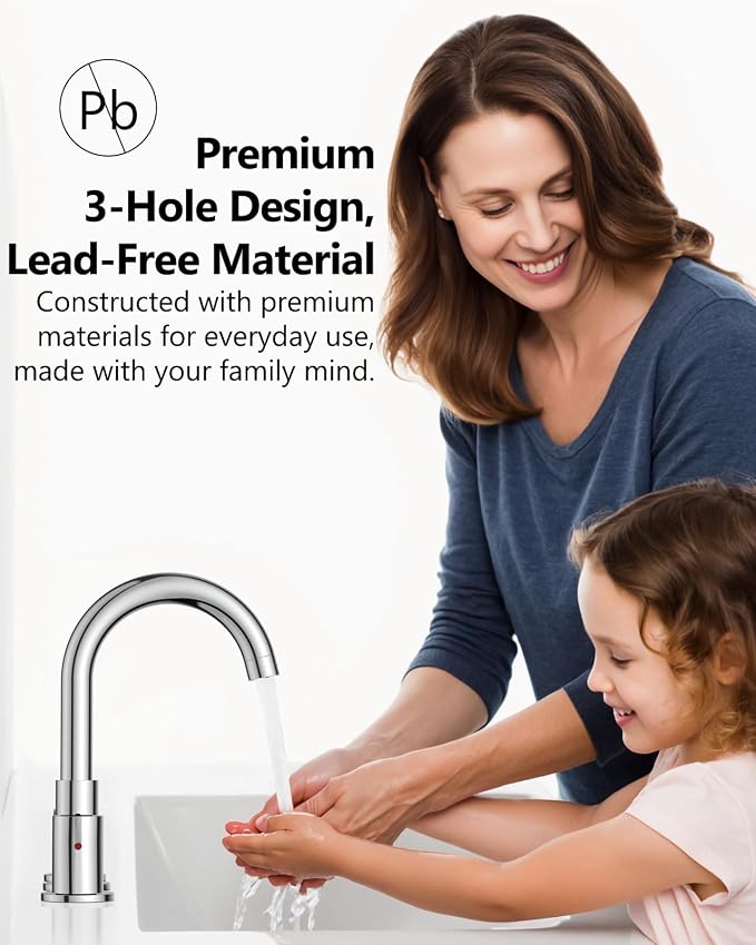 Polish Chrome Bathroom Faucet 3 Hole, 8 Inch Widespread 2-Handle | SUS304 Stainless Steel, 2-Handle Control, Pop-Up Drain, Supply Lines and Mounting Hardware for 8-Inch Widespread Vanity Sinks