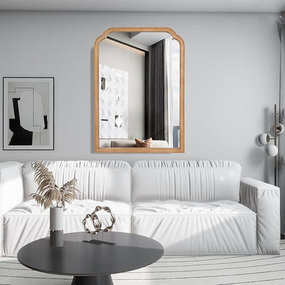 WallBeyond 30" x 40" Wood Bathroom Mirror for Wall Mounted, Rustic Rounded Corner Vanity Mirror for Entryway, Living Room or Bedroom Home Decorative [30" x 40" Natural Color]