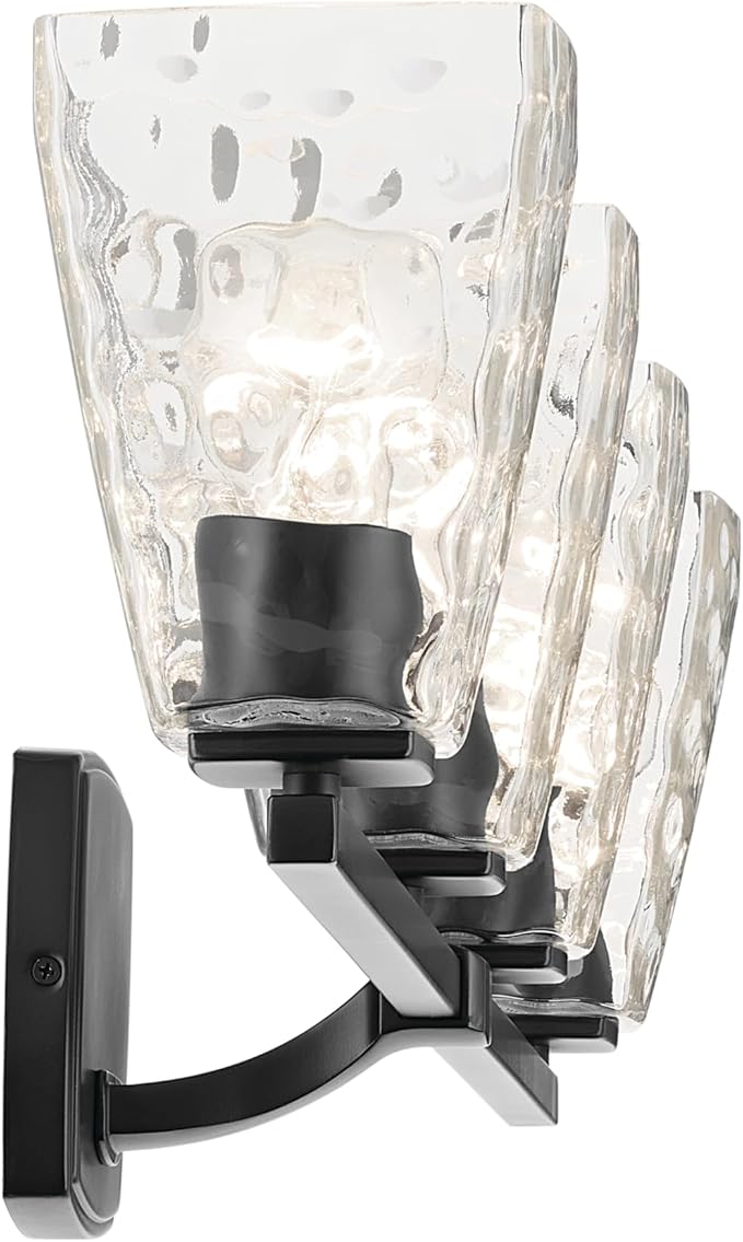 Kichler Marant 33.25" 4-Light Vanity Light with Clear Water Glass in Black, for Bathroom, Powder Room, Over a Mirror, (33.25" W x 9.5" H), 55217BKWTR