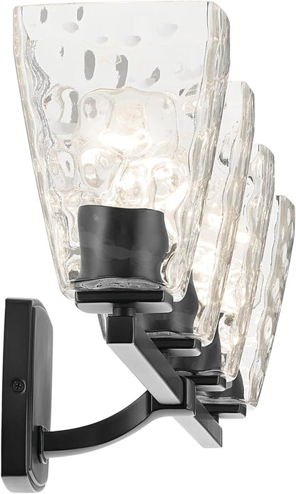 Kichler Marant 33.25" 4-Light Vanity Light with Clear Water Glass in Black, for Bathroom, Powder Room, Over a Mirror, (33.25" W x 9.5" H), 55217BKWTR