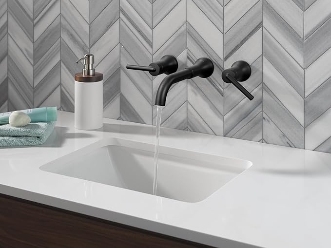 Delta Trinsic Wall Mount Bathroom Faucet 3 Hole, Matte Black Bathroom Sink Faucet for Wall, Matte Black T3554LF-BLLHP-WL (Valve and Handles Not Included)