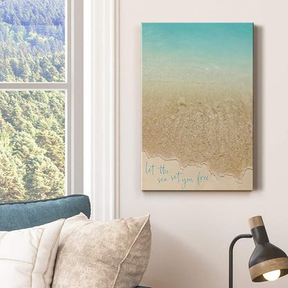 Renditions Gallery Beach Canvas Wall Art Home Decorations Paintings Blue Grey Ocean View Canvas Modern Abstract Wall Hanging Artwork for Bedroom Living Room Office Kitchen - 24"x36" LT02