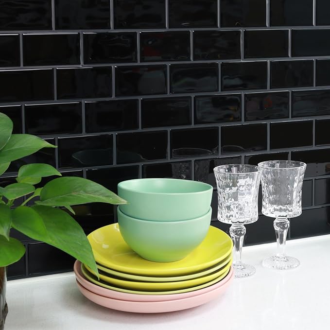 STICKGOO Subway Tile Peel and Stick Backsplash, Thicker Design 12" x 12" Stick on Backsplash Tiles for Kitchen, Bathroom, Wall Tile (10 Sheets, Black with Grey Grout)