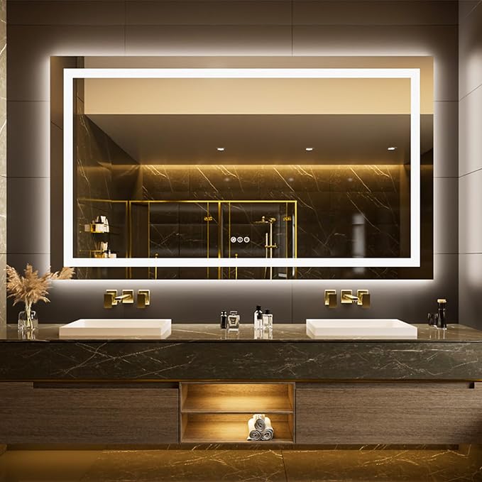 LOAAO 68"X36" LED Bathroom Mirror with Lights, UL Listed | Anti-Fog, Dimmable, 3 Color Temperature, Backlit + Front Lit, Memory Function, Tempered Glass