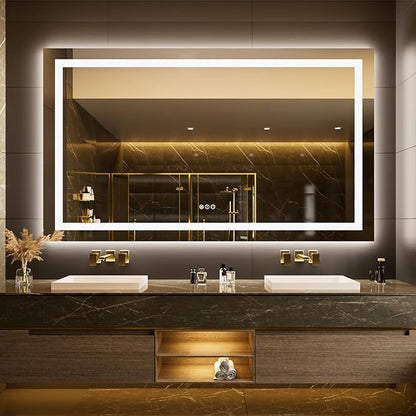 LOAAO 68"X36" LED Bathroom Mirror with Lights, UL Listed | Anti-Fog, Dimmable, 3 Color Temperature, Backlit + Front Lit, Memory Function, Tempered Glass