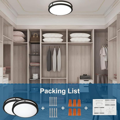 13inch LED Flush Mount Ceiling Light Fixture Dimmable Matte Black, Easy Install LED Ceiling Lamp Fixture Without Flicker, Super Bright 36W 3600LM 5CCT Warm to White Light 3000K to 6000K 2-Pack
