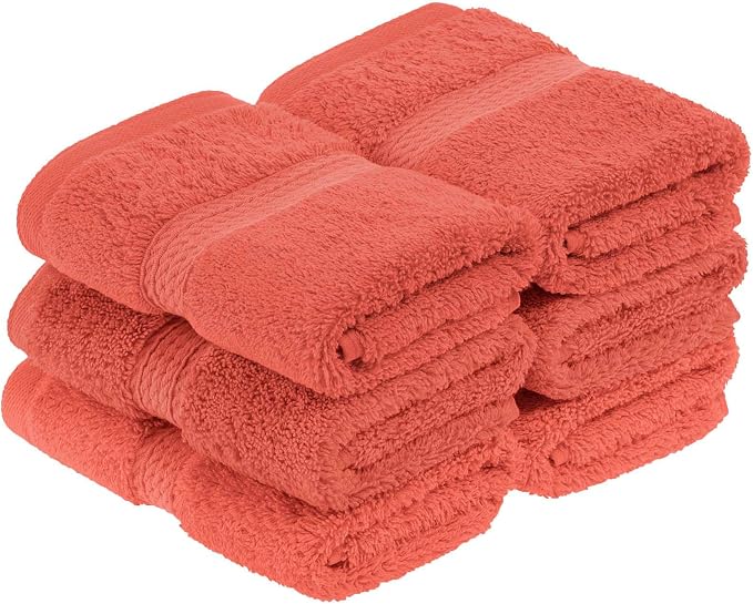 SUPERIOR Egyptian Cotton Plush & Absorbent, Face Towel Set of 6, Coral | Quick Dry, Soft Luxury Towel Set, Bath Essentials for Bathroom, Guest Bath, Spa, 2 Piece Face, Madeline Towels
