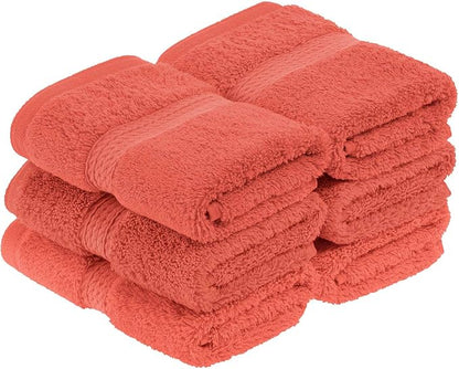 SUPERIOR Egyptian Cotton Plush & Absorbent, Face Towel Set of 6, Coral | Quick Dry, Soft Luxury Towel Set, Bath Essentials for Bathroom, Guest Bath, Spa, 2 Piece Face, Madeline Towels