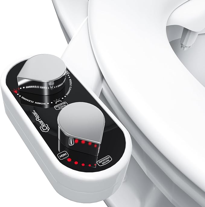 CLEAR REAR Bidet Attachment for Toilet Seat - Non-Electric with Self Cleaning Dual Nozzles, Leak Proof Connectors, Adjustable Water Spray, Rear & Feminine Wash - Hygienic Bathroom Upgrades