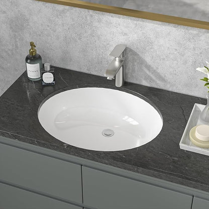 Sarlai Undermount Bathroom Sink - 19 x16 inch Oval Vessel Sink Under counter Lavatory Sink White Ceramic Vanity Sink with Overflow, Modern Art Basin, Interior Size 17-2/5" x 14-1/9"