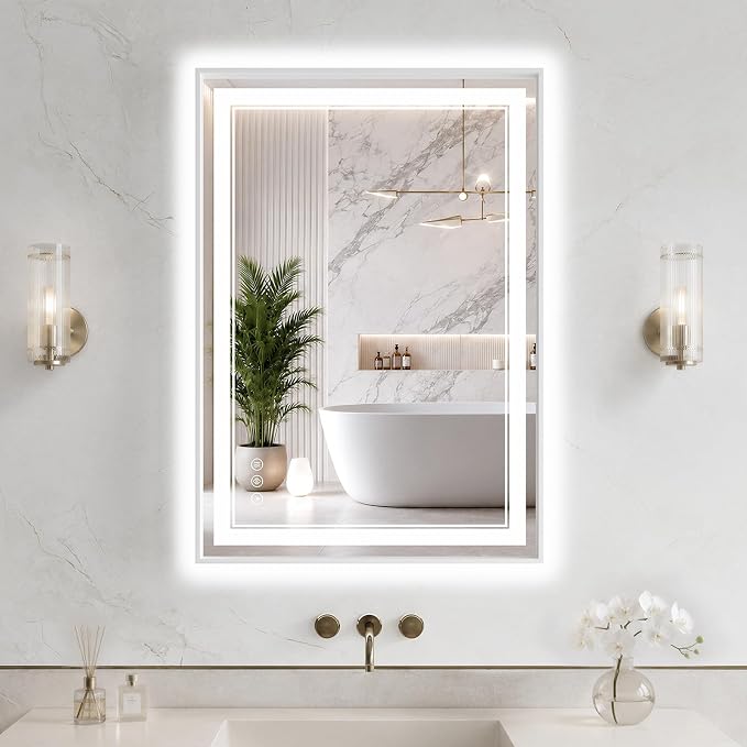 24"x36" LED Bathroom Mirror with Lights, Backlit + Front Lit, Anti-Fog | Lighted Bathroom Mirror with One-Piece Aluminum Alloy Frame, HD Shatterproof Tempered Glass, Dimmable, Memory Function