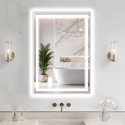 24"x36" LED Bathroom Mirror with Lights, Backlit + Front Lit, Anti-Fog | Lighted Bathroom Mirror with One-Piece Aluminum Alloy Frame, HD Shatterproof Tempered Glass, Dimmable, Memory Function