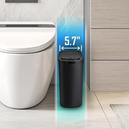 Cesun Automatic Small Bathroom Trash Can with Lid, 2.6 Gallon, Black | Motion Sensor, Plastic, Touchless, Odor Control, Smart Garbage Can, Battery Operated, Manual Button, for Office/RV/Bedroom